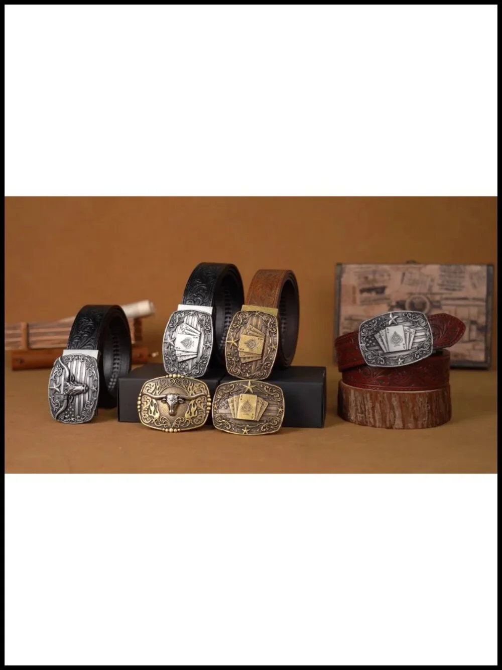LALATCH Men's Cut-to-Fit Ratchet Leather Western Belt with Automatic Buckle